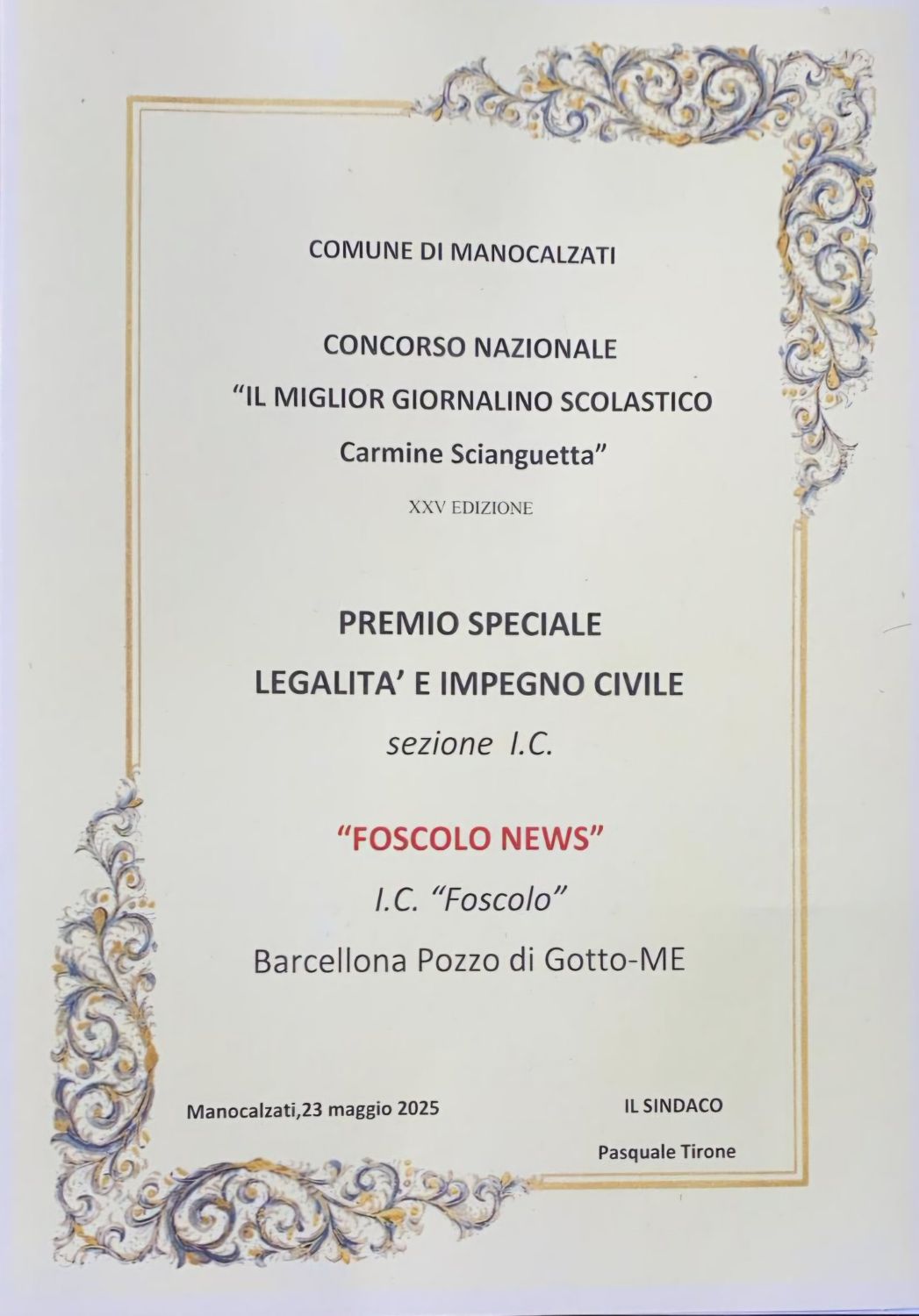 Ancora un riconoscimento nazionale per ‘FoscoloNews’